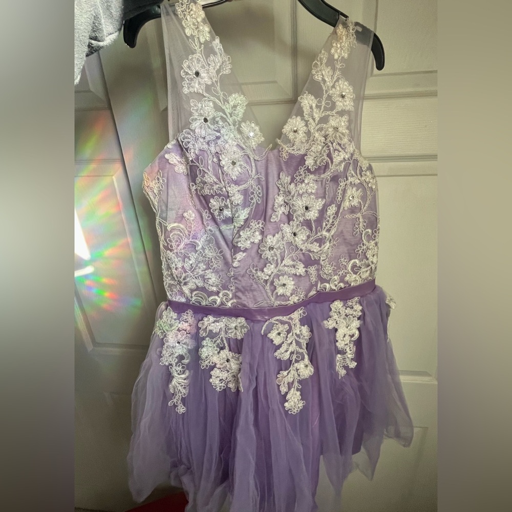 Purple and White Floral Lace Dress